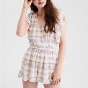 American Eagle Striped Tie Back Ruffle Romper